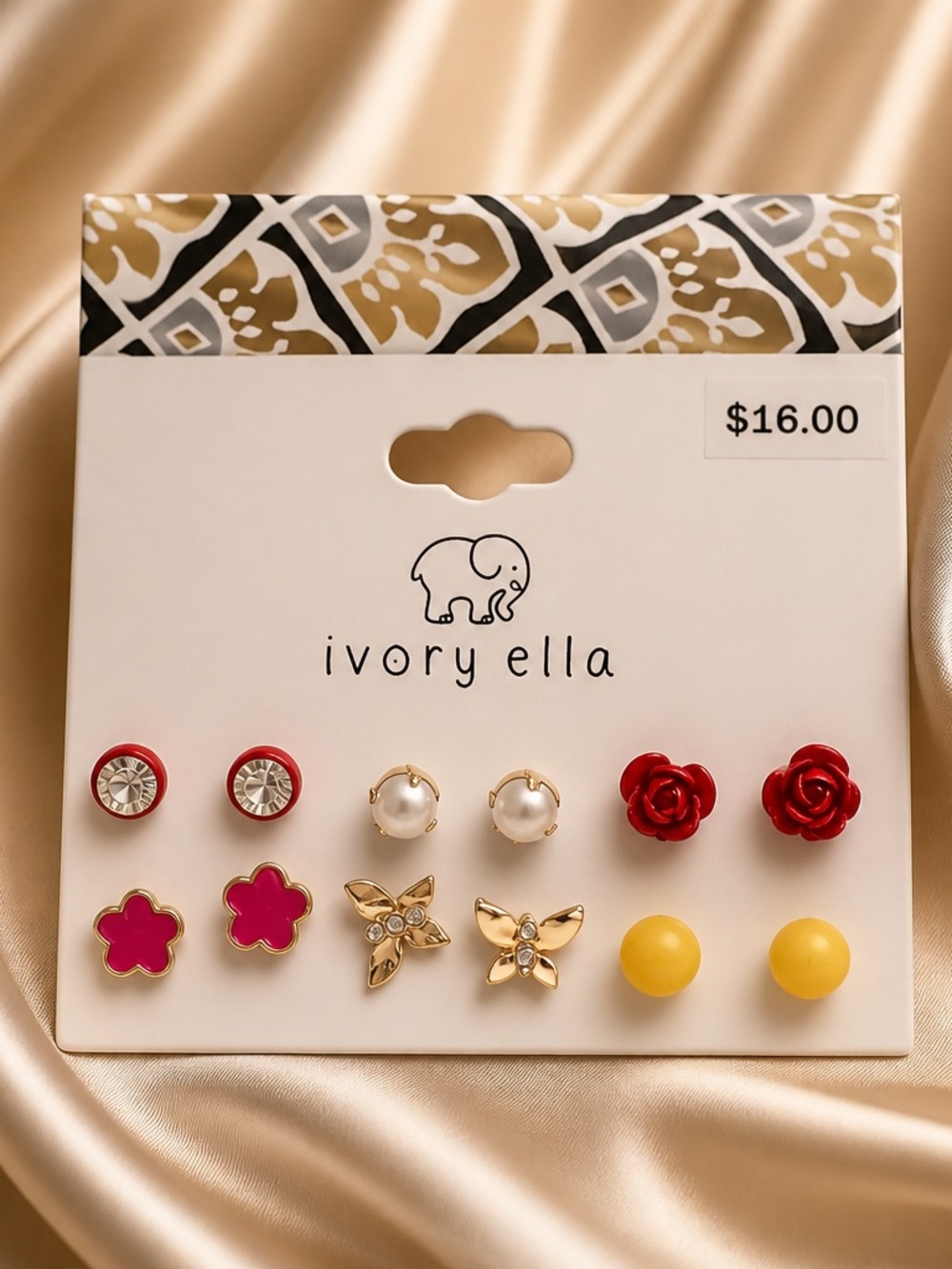 ivory ella Red, Pink, Gold, Pearl, Yellow Multi-Stud Earring Set